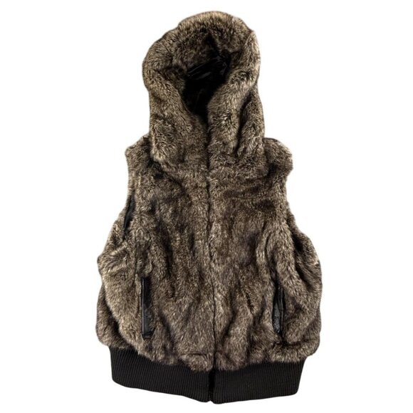 Ocean Pacific Jackets & Blazers - Op Ocean Pacific Faux Fur Vest Womens XL Dark Brown Hooded Bomber Full Zip Y2K